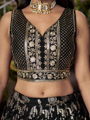 Black Silk Zari Embroidered Lehenga Choli With Dupatta