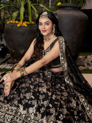 Black Silk Zari Embroidered Lehenga Choli With Dupatta