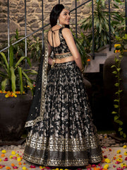Black Silk Zari Embroidered Lehenga Choli With Dupatta
