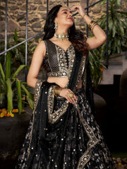 Black Silk Zari Embroidered Lehenga Choli With Dupatta