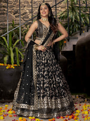 Black Silk Zari Embroidered Lehenga Choli With Dupatta