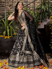 Black Silk Zari Embroidered Lehenga Choli With Dupatta