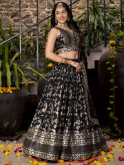 Black Silk Zari Embroidered Lehenga Choli With Dupatta