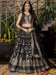 Black Silk Zari Embroidered Lehenga Choli With Dupatta
