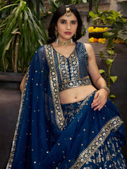 Sweet Dove Blue Zari Embroidered Designer Lehenga Choli