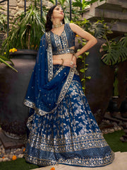 Sweet Dove Blue Zari Embroidered Designer Lehenga Choli