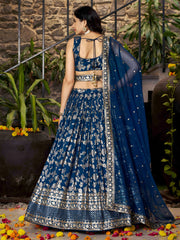 Sweet Dove Blue Zari Embroidered Designer Lehenga Choli