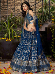 Sweet Dove Blue Zari Embroidered Designer Lehenga Choli