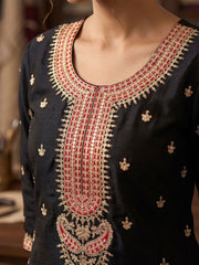 Black Chinnon Silk Festive Style Palazzo Suit
