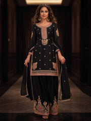 Black Chinnon Silk Festive Style Palazzo Suit