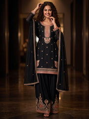 Black Chinnon Silk Festive Style Palazzo Suit