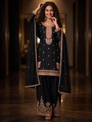 Black Chinnon Silk Festive Style Palazzo Suit