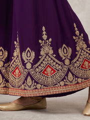 Purple Chinnon Silk Festive Style Palazzo Suit