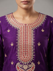 Purple Chinnon Silk Festive Style Palazzo Suit