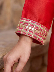 Orange Chinnon Silk Festive Style Palazzo Suit