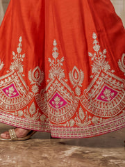 Orange Chinnon Silk Festive Style Palazzo Suit