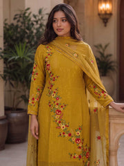 Mustard Georgette Salwar Suit with Embroidered, Sequins and Thread Work