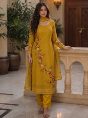 Mustard Georgette Salwar Suit with Embroidered, Sequins and Thread Work