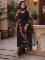 Black Georgette Embroidered, Sequins and Thread Work Readymade Salwar Suit for Ceremonial