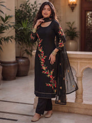 Black Georgette Embroidered, Sequins and Thread Work Readymade Salwar Suit for Ceremonial