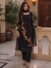 Black Georgette Embroidered, Sequins and Thread Work Readymade Salwar Suit for Ceremonial