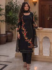Black Georgette Embroidered, Sequins and Thread Work Readymade Salwar Suit for Ceremonial