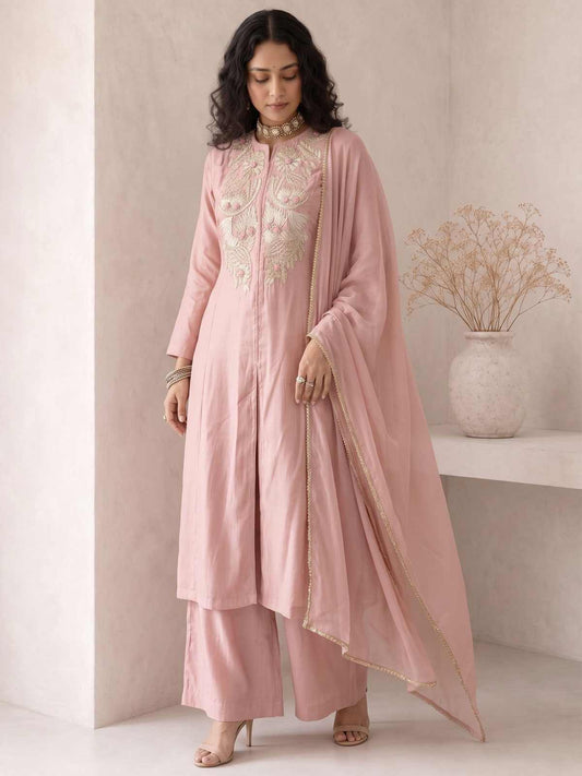 Pink A Line Anarkali Style Festive Salwar Suit