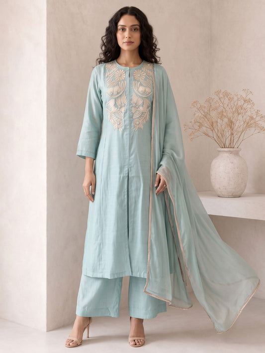Blue A Line Anarkali Style Festive Salwar Suit