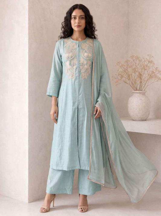 Blue A Line Anarkali Style Festive Salwar Suit
