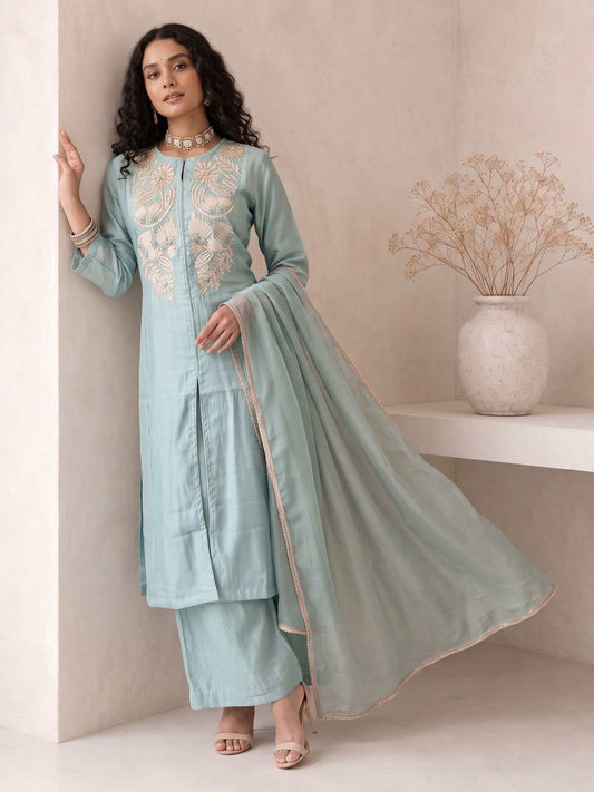 Blue A Line Anarkali Style Festive Salwar Suit