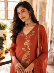 Chanderi Palazzo Salwar Suit In Orange Colour