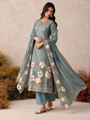 Aqua Blue Shimmer Embroidered Work Pant Style Suit