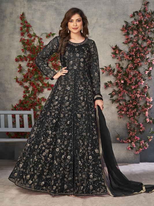 Black Wedding Function Pant Style Anarkali Suit