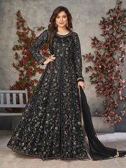 Black Wedding Function Pant Style Anarkali Suit