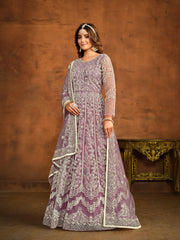 Mauve Net Partywear Anarkali-Suit