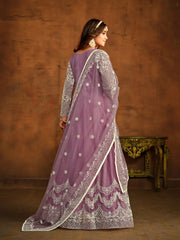 Mauve Net Partywear Anarkali-Suit