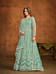 Green Net Partywear Anarkali-Suit