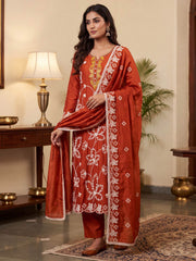 Orange Cotton Silk Ethnic Salwar Suit