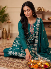 Teal Cotton Silk Ethnic Salwar Suit