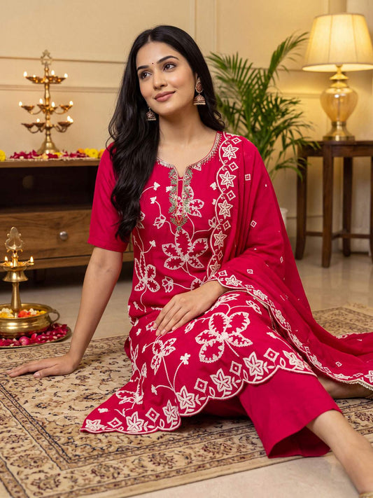 Pink Cotton Silk Ethnic Salwar Suit