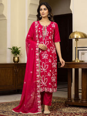 Pink Cotton Silk Ethnic Salwar Suit