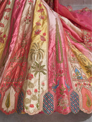 Pretty Pink Silk intricate paisley Motifs traditional embroidered wedding Lehenga.
