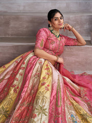 Pretty Pink Silk intricate paisley Motifs traditional embroidered wedding Lehenga.