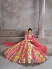 Pretty Pink Silk intricate paisley Motifs traditional embroidered wedding Lehenga.