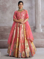 Pretty Pink Silk intricate paisley Motifs traditional embroidered wedding Lehenga.