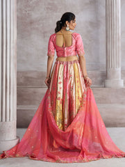 Pretty Pink Silk intricate paisley Motifs traditional embroidered wedding Lehenga.
