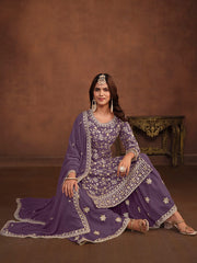 Violet Georgette Partywear Sharara-Style-Suit