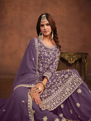 Violet Georgette Partywear Sharara-Style-Suit