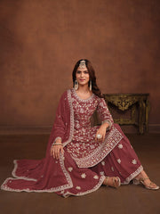 Mauve Georgette Partywear Sharara-Style-Suit