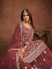 Mauve Georgette Partywear Sharara-Style-Suit